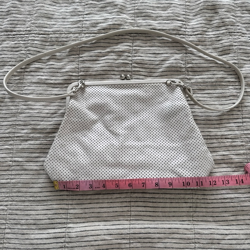 Clare V White Perforated Leather Kiss Lock Handbag Detachable Crossbody Strap - Picture 3 of 12